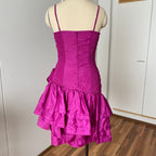 80s Vintage YESSICA Ruffle Party Dress-Spaghetti Straps Ruched Prom Gown