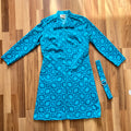 1970s Blue Mod Shift Mini Dress Geometric Print Go Go Twiggy Style Dress Retro EU 38