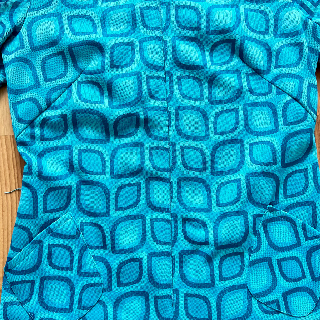 1970s Blue Mod Shift Mini Dress Geometric Print Go Go Twiggy Style Dress Retro EU 38