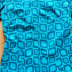 1970s Blue Mod Shift Mini Dress Geometric Print Go Go Twiggy Style Dress Retro EU 38