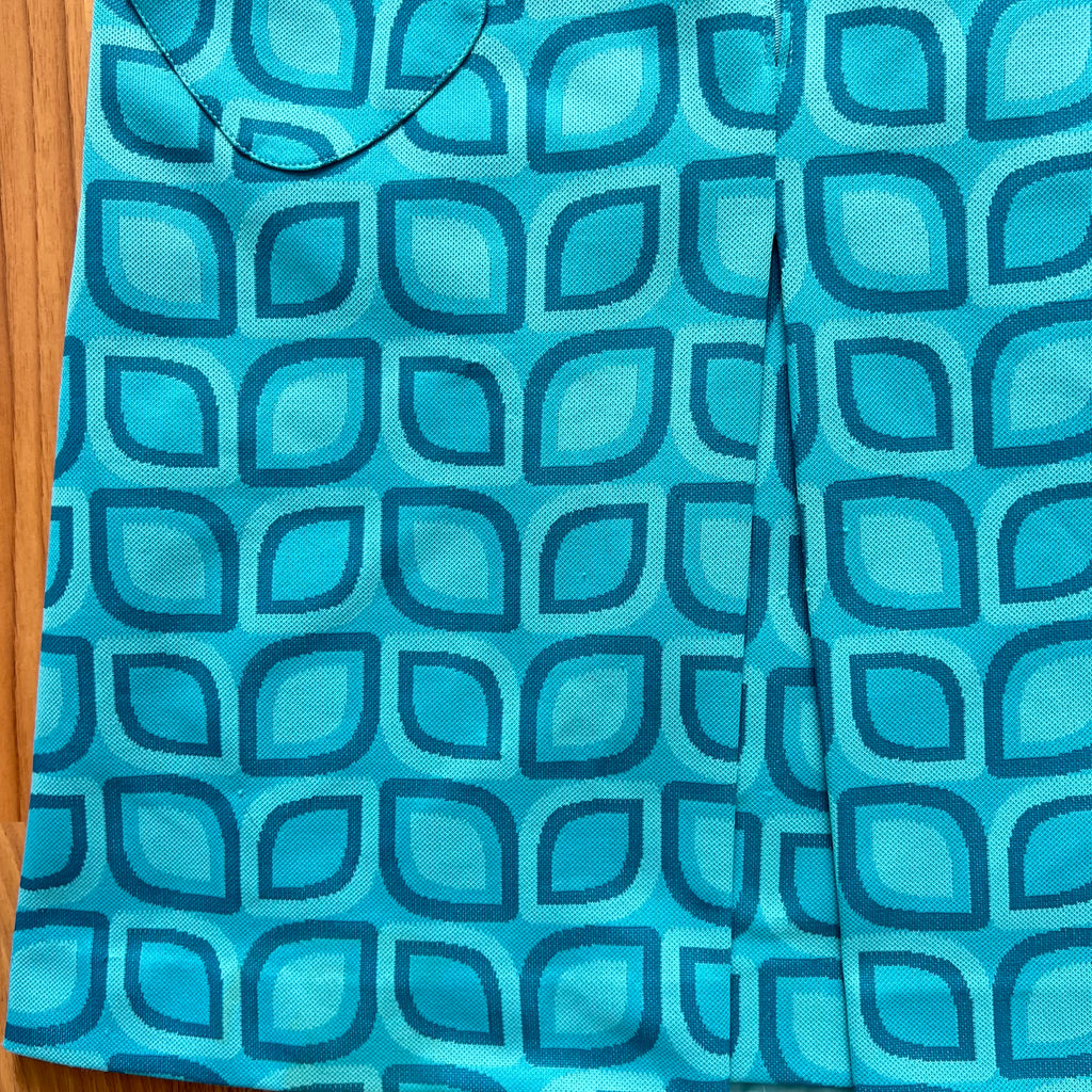 1970s Blue Mod Shift Mini Dress Geometric Print Go Go Twiggy Style Dress Retro EU 38