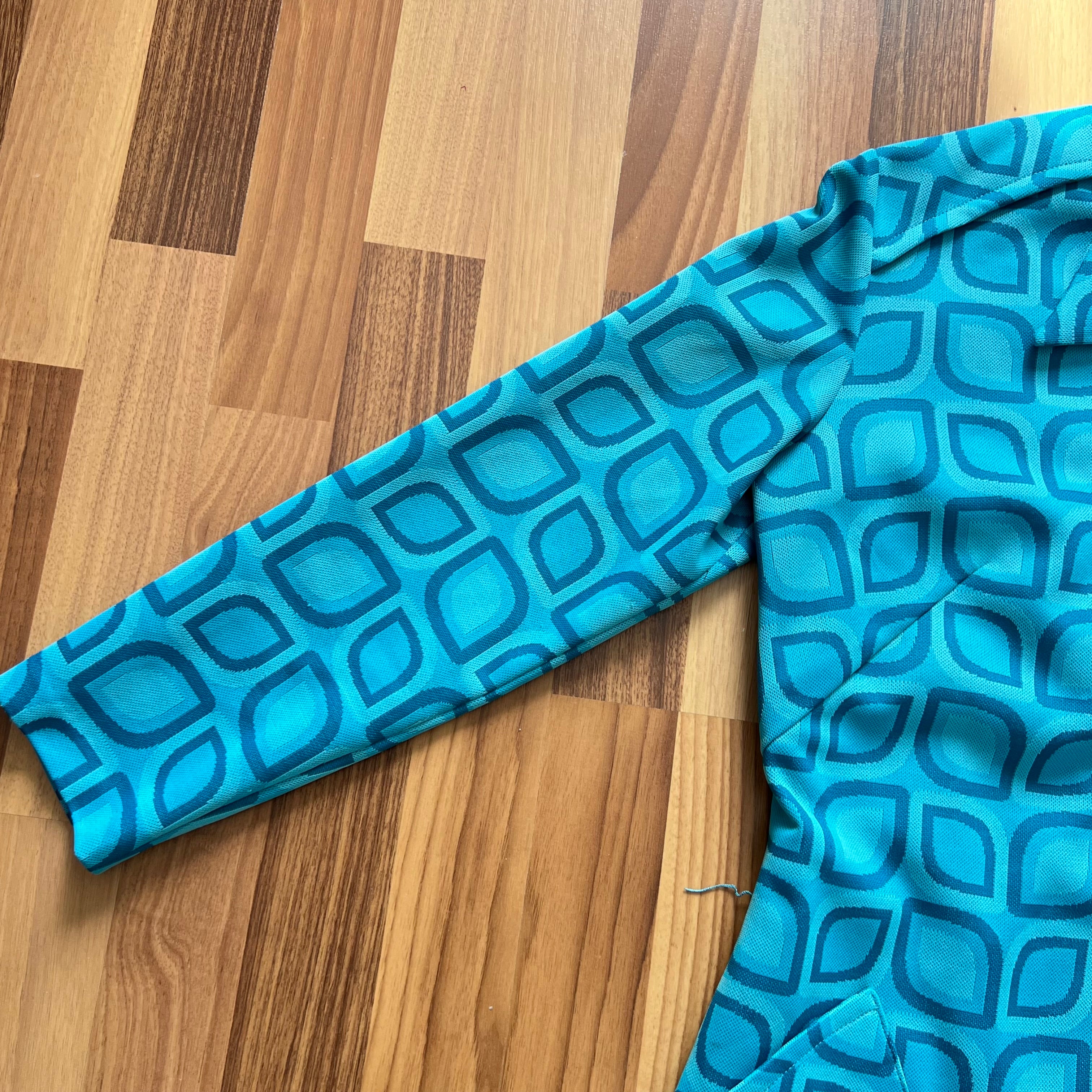 1970s Blue Mod Shift Mini Dress Geometric Print Go Go Twiggy Style Dress Retro EU 38