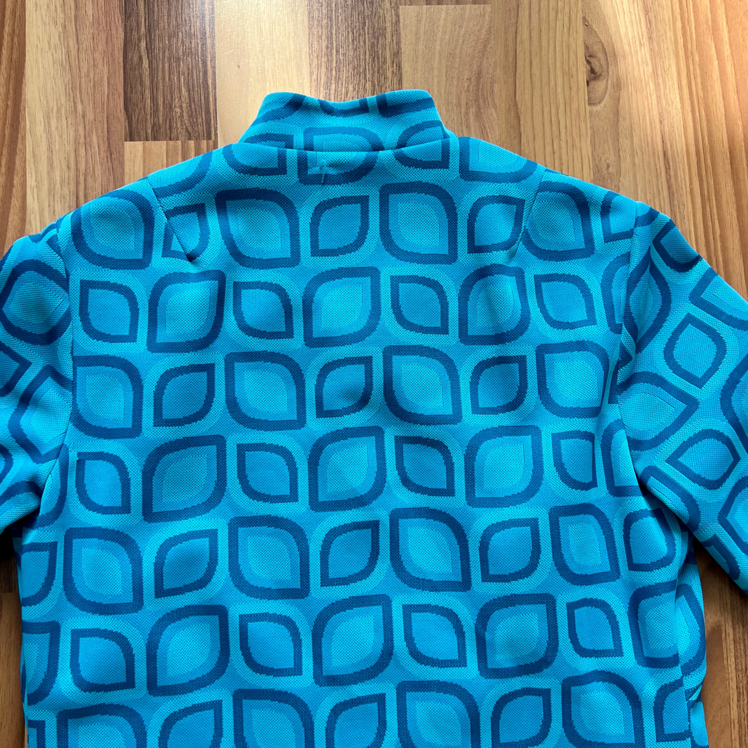 1970s Blue Mod Shift Mini Dress Geometric Print Go Go Twiggy Style Dress Retro EU 38