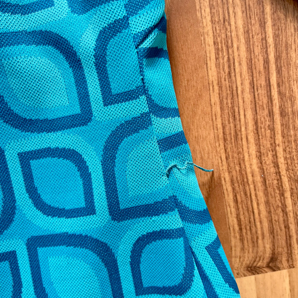 1970s Blue Mod Shift Mini Dress Geometric Print Go Go Twiggy Style Dress Retro EU 38