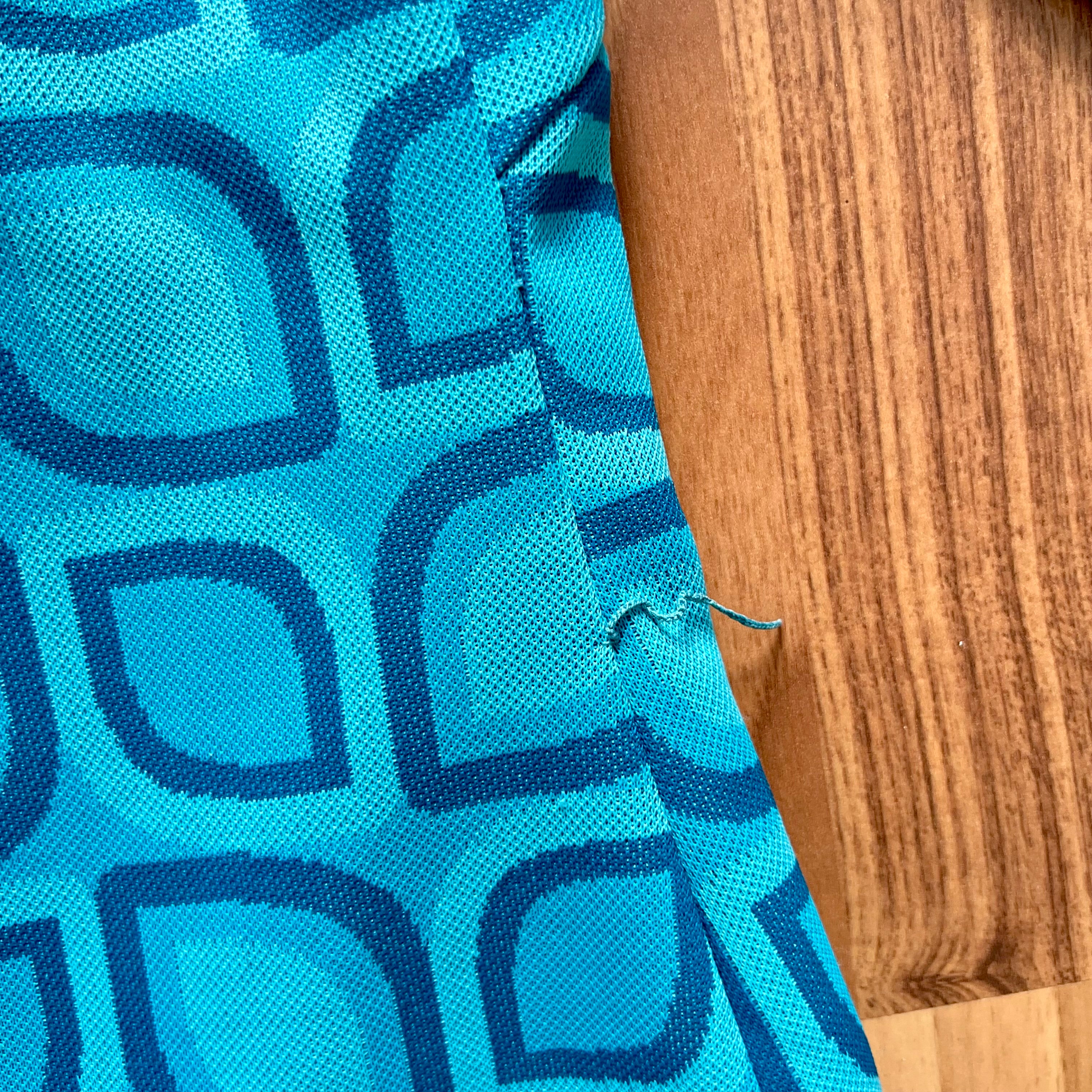 1970s Blue Mod Shift Mini Dress Geometric Print Go Go Twiggy Style Dress Retro EU 38