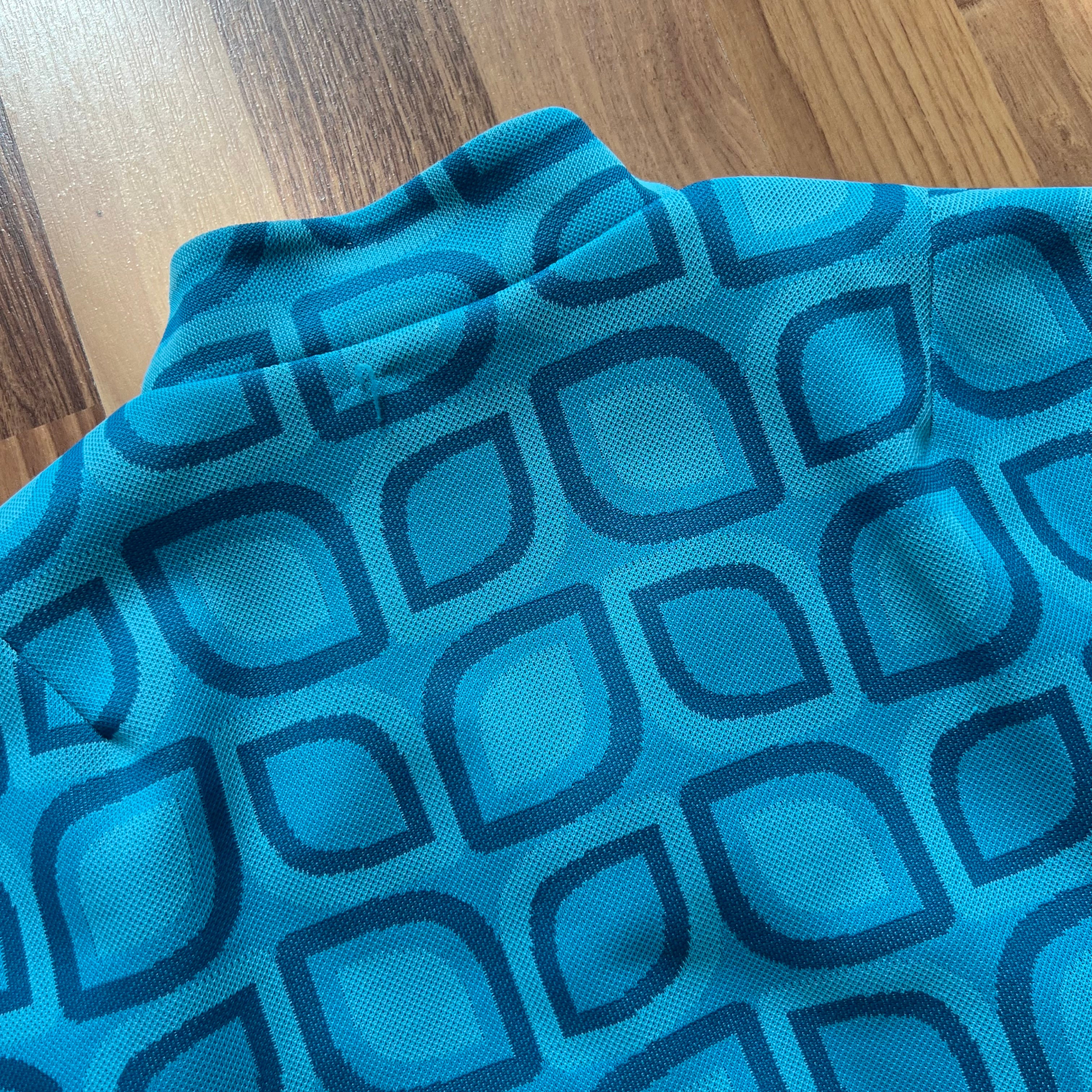 1970s Blue Mod Shift Mini Dress Geometric Print Go Go Twiggy Style Dress Retro EU 38