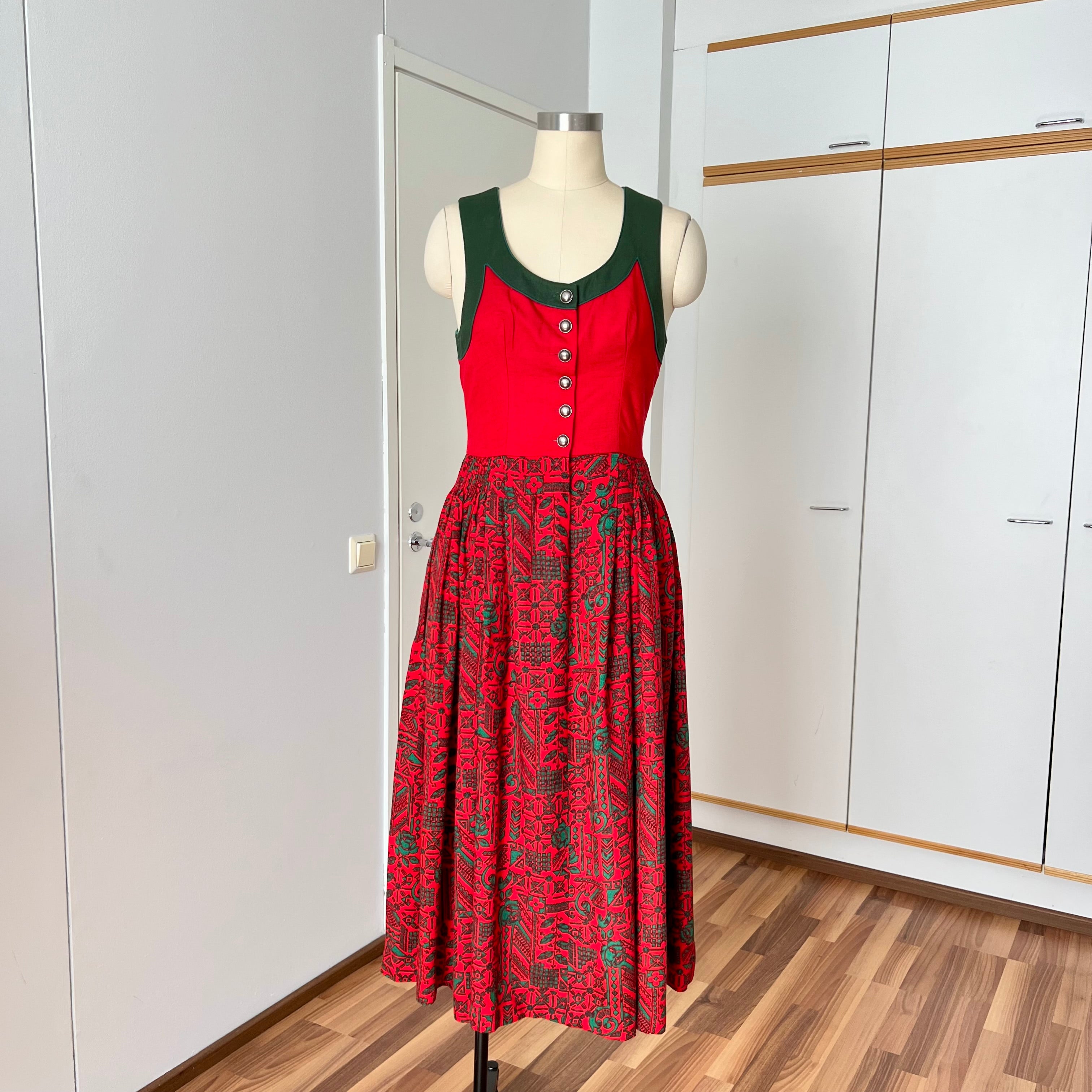 70s 80s German Dirndl Dress Bavarian Folk Floral Trachten Midi Oktoberfest Dress EU 40

