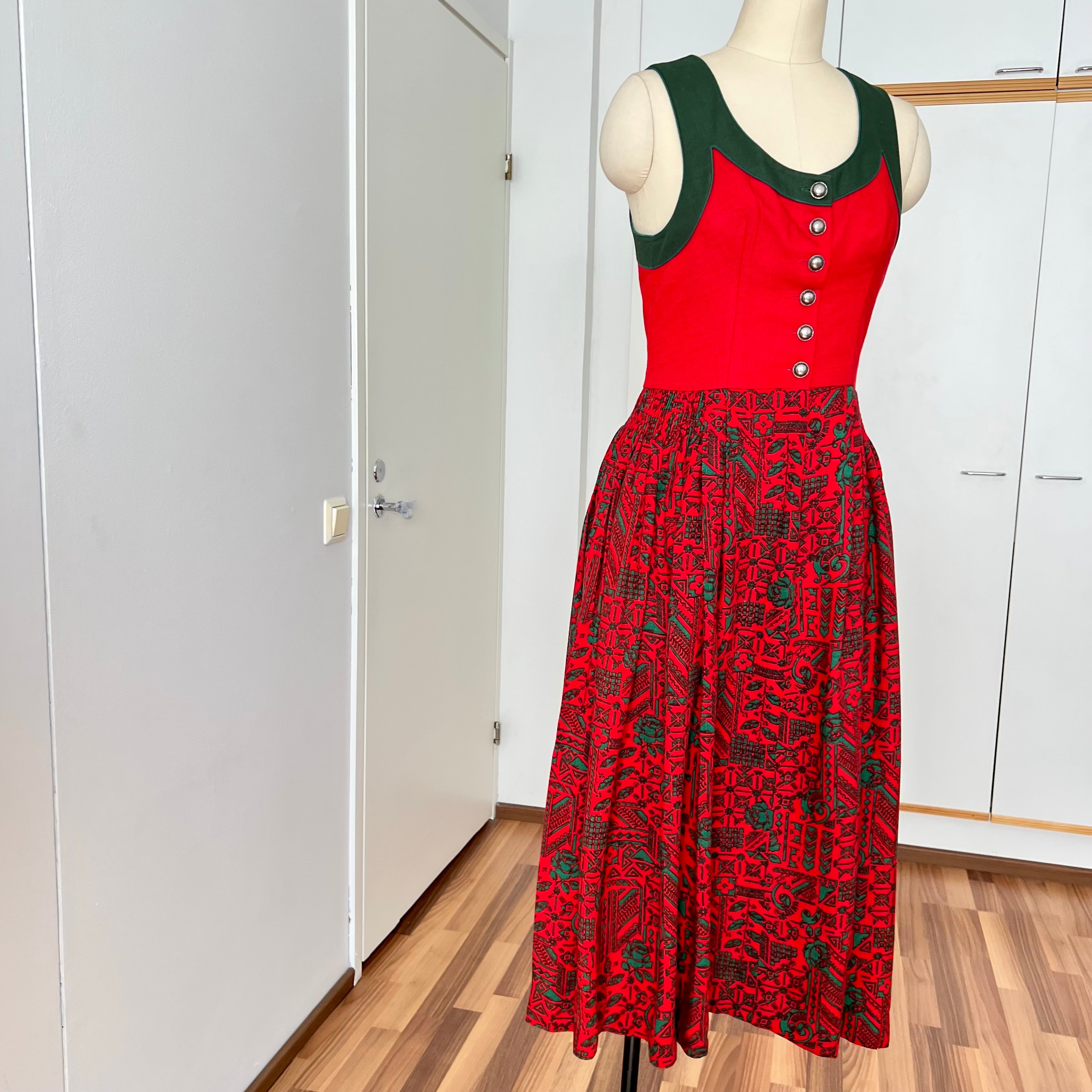 70s 80s German Dirndl Dress Bavarian Folk Floral Trachten Midi Oktoberfest Dress EU 40