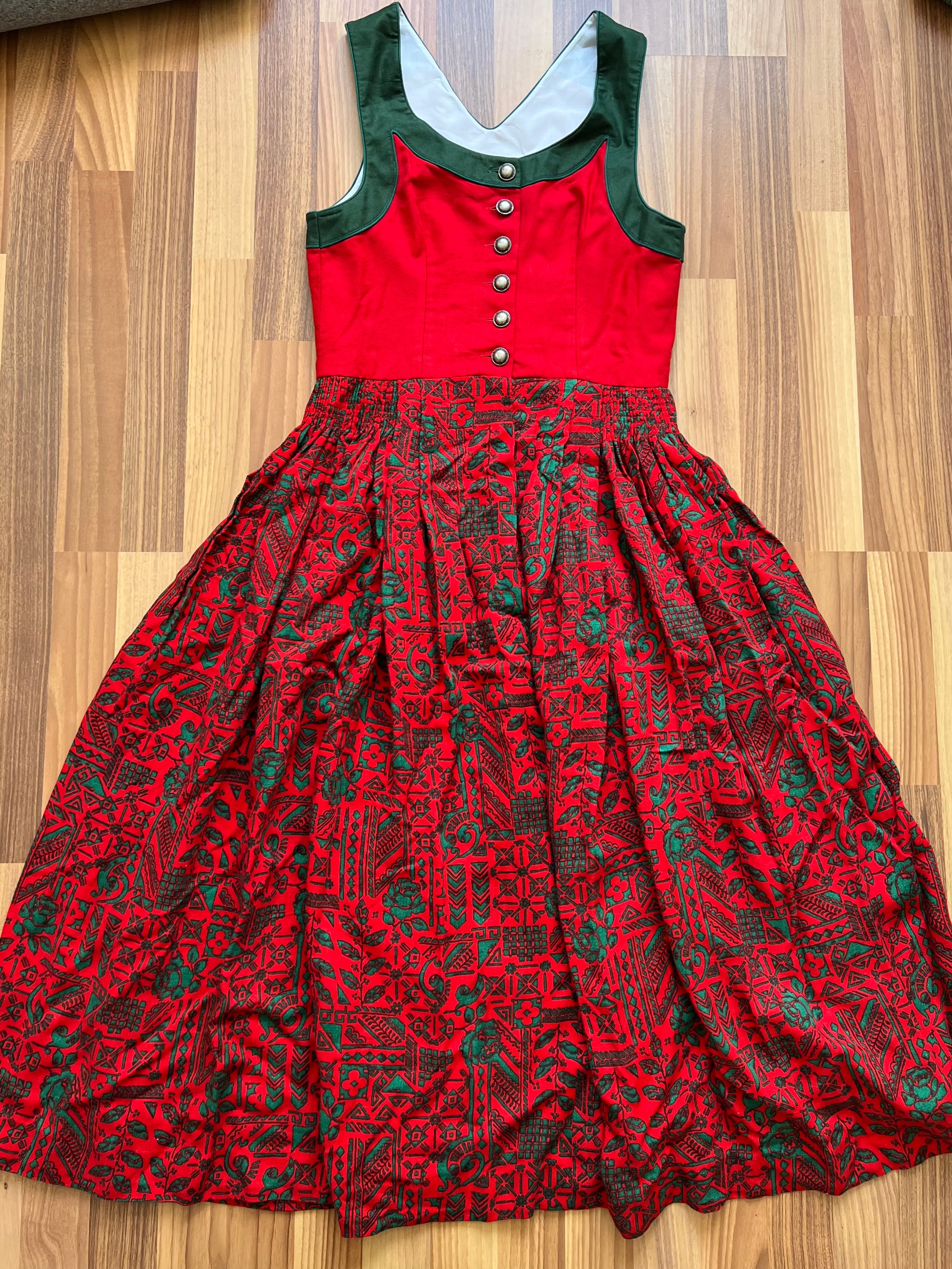 Vintage Bavarian Trachten Dirndl Dress-Austrian Folk Print Oktoberfest Dress