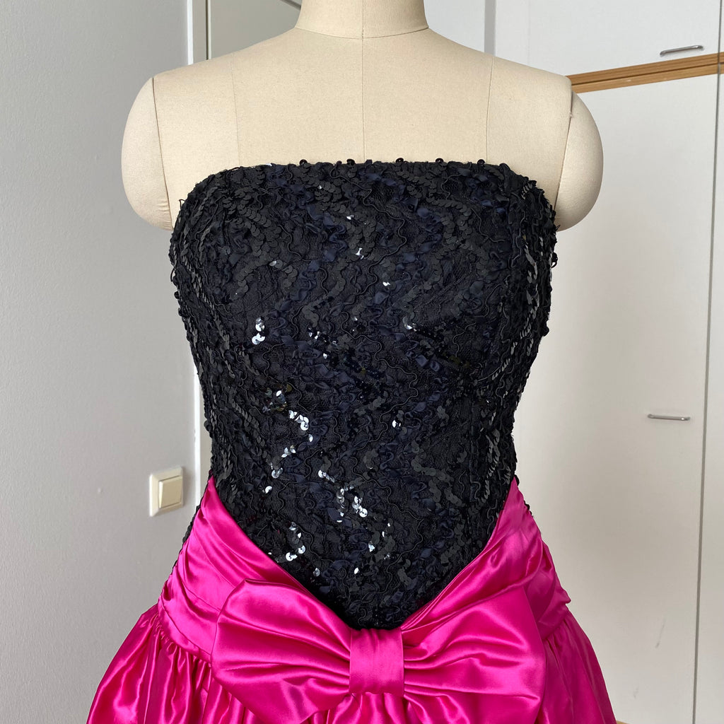 80s SCARLETT NITE Sequins Party Dress-Vintage Strapless Prom Party Dress ILGWU