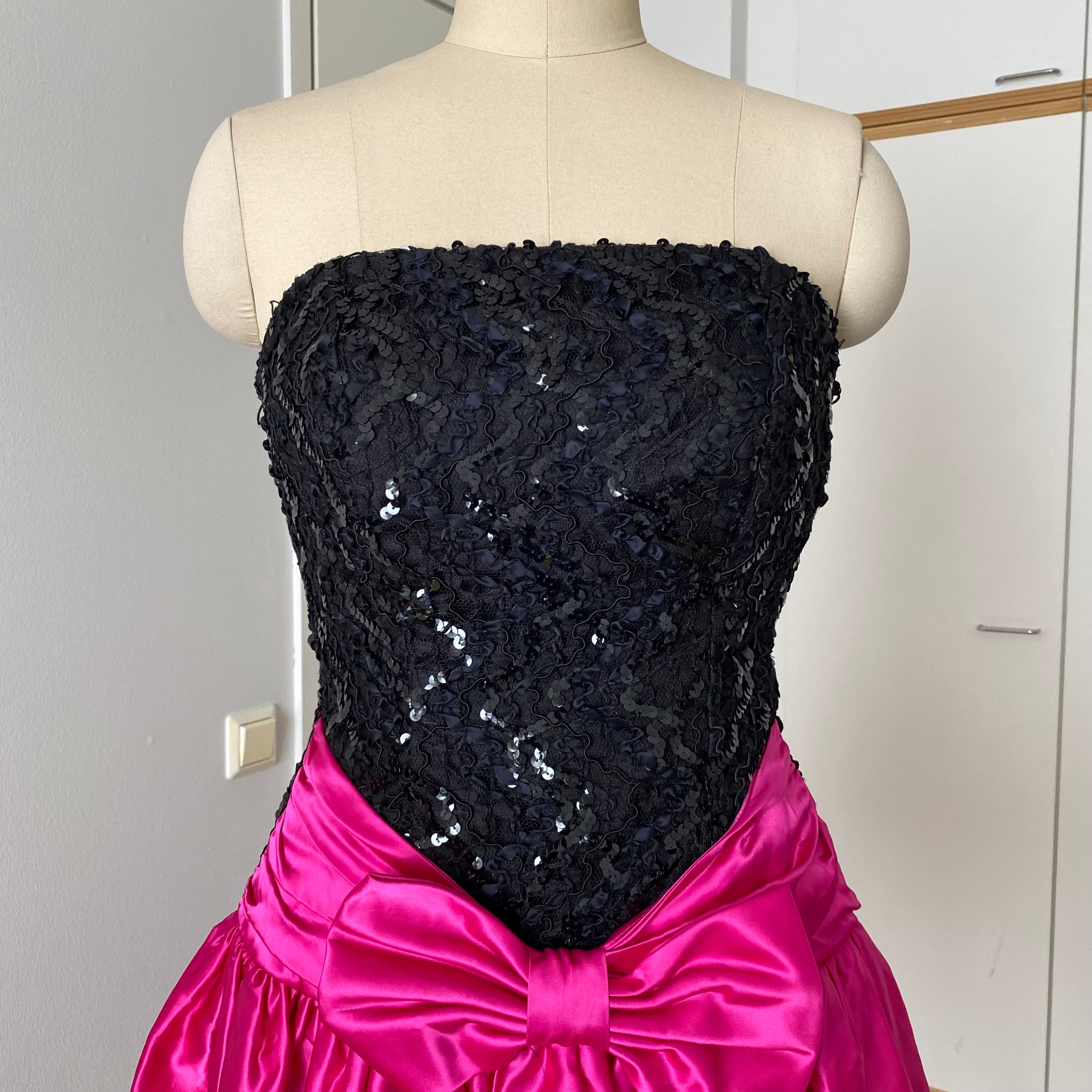 80s SCARLETT NITE Sequins Party Dress-Vintage Strapless Prom Party Dress ILGWU