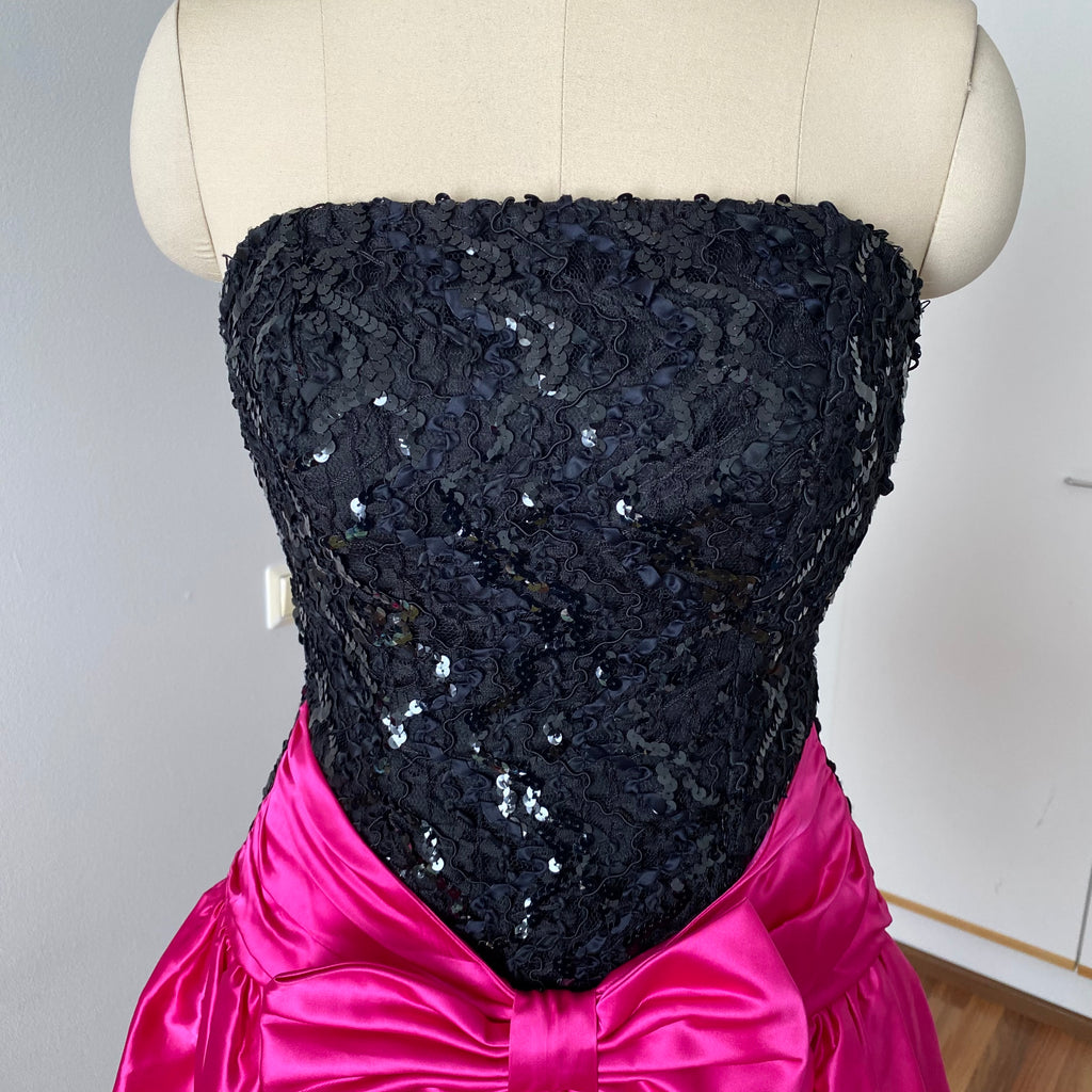 80s SCARLETT NITE Sequins Party Dress-Vintage Strapless Prom Party Dress ILGWU