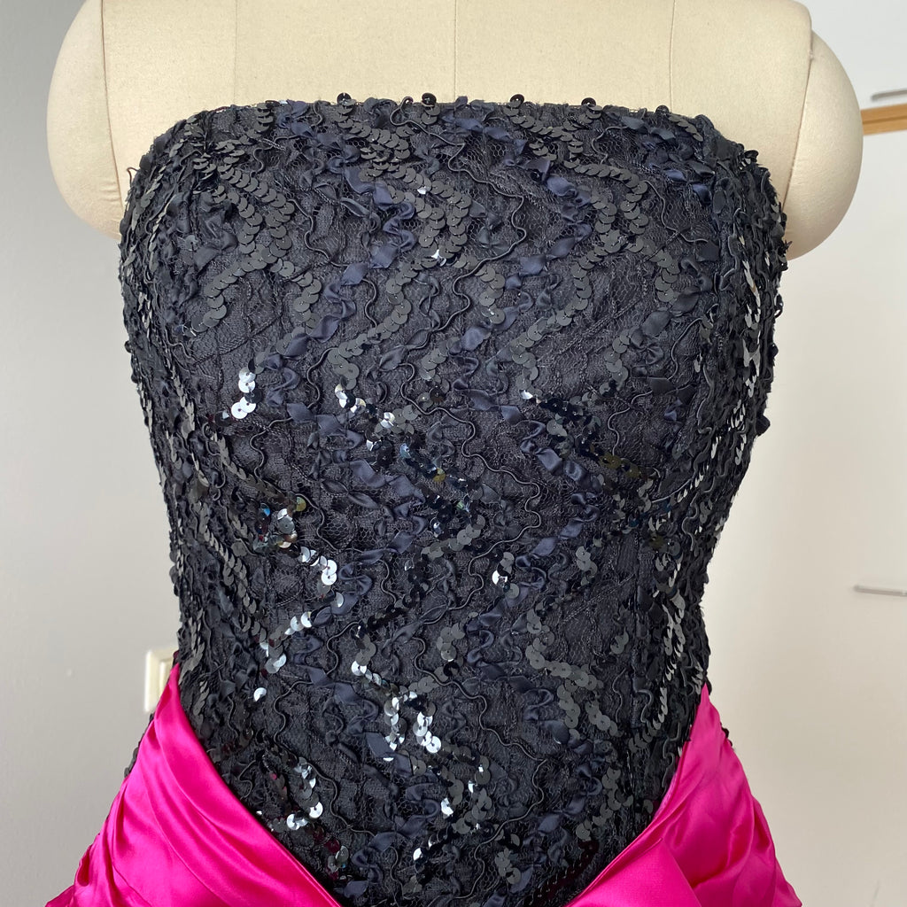 80s SCARLETT NITE Sequins Party Dress-Vintage Strapless Prom Party Dress ILGWU