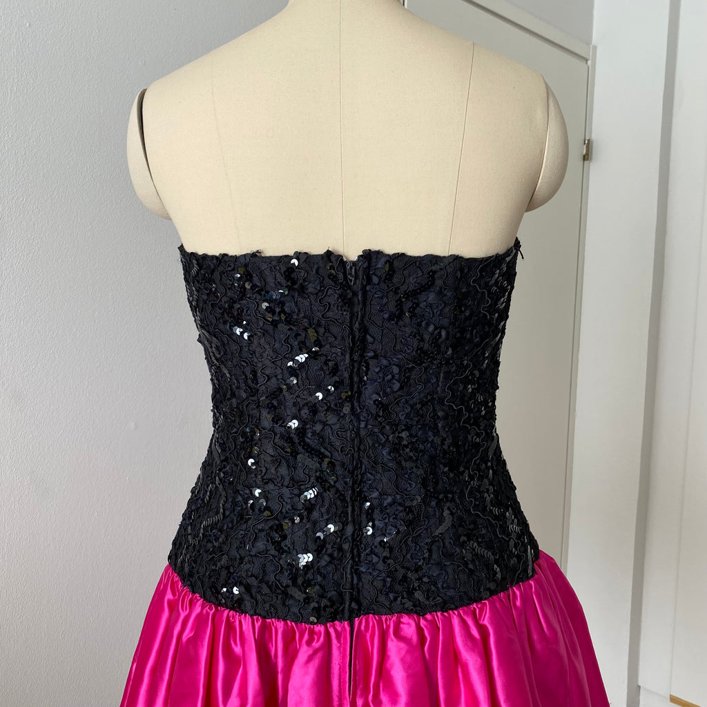 80s SCARLETT NITE Sequins Party Dress-Vintage Strapless Prom Party Dress ILGWU