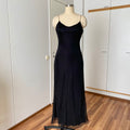 90s Minimalist Black Slip Dress-Y2K Spaghetti Straps Maxi Dress