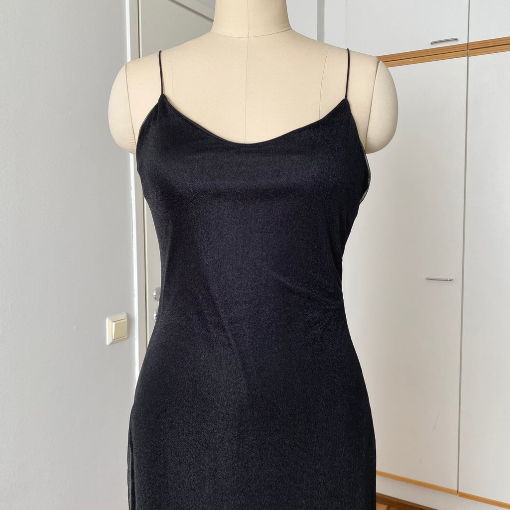 90s Minimalist Black Slip Dress-Y2K Spaghetti Straps Maxi Dress