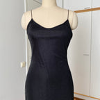 90s Minimalist Black Slip Dress-Y2K Spaghetti Straps Maxi Dress