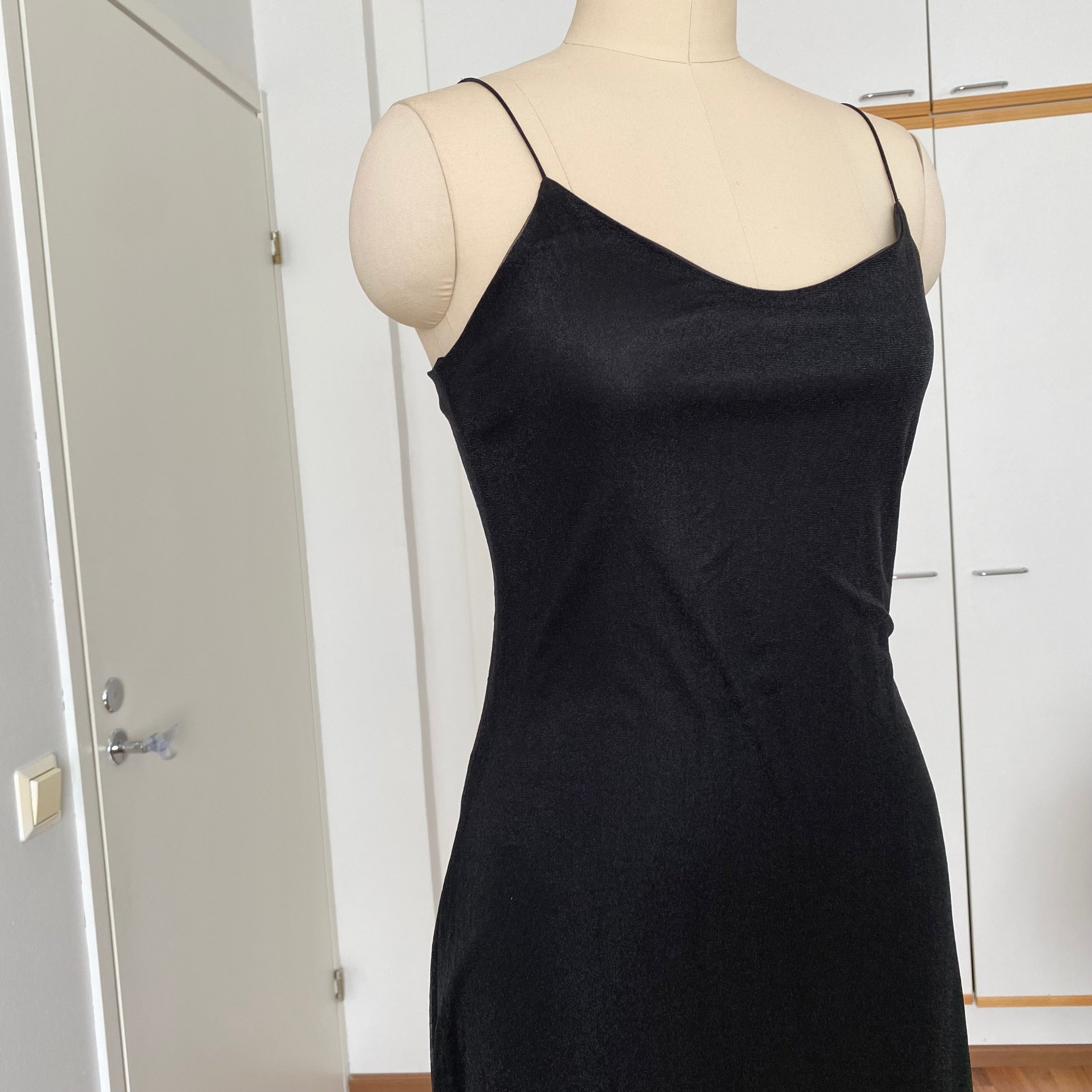 90s Minimalist Black Slip Dress-Y2K Spaghetti Straps Maxi Dress