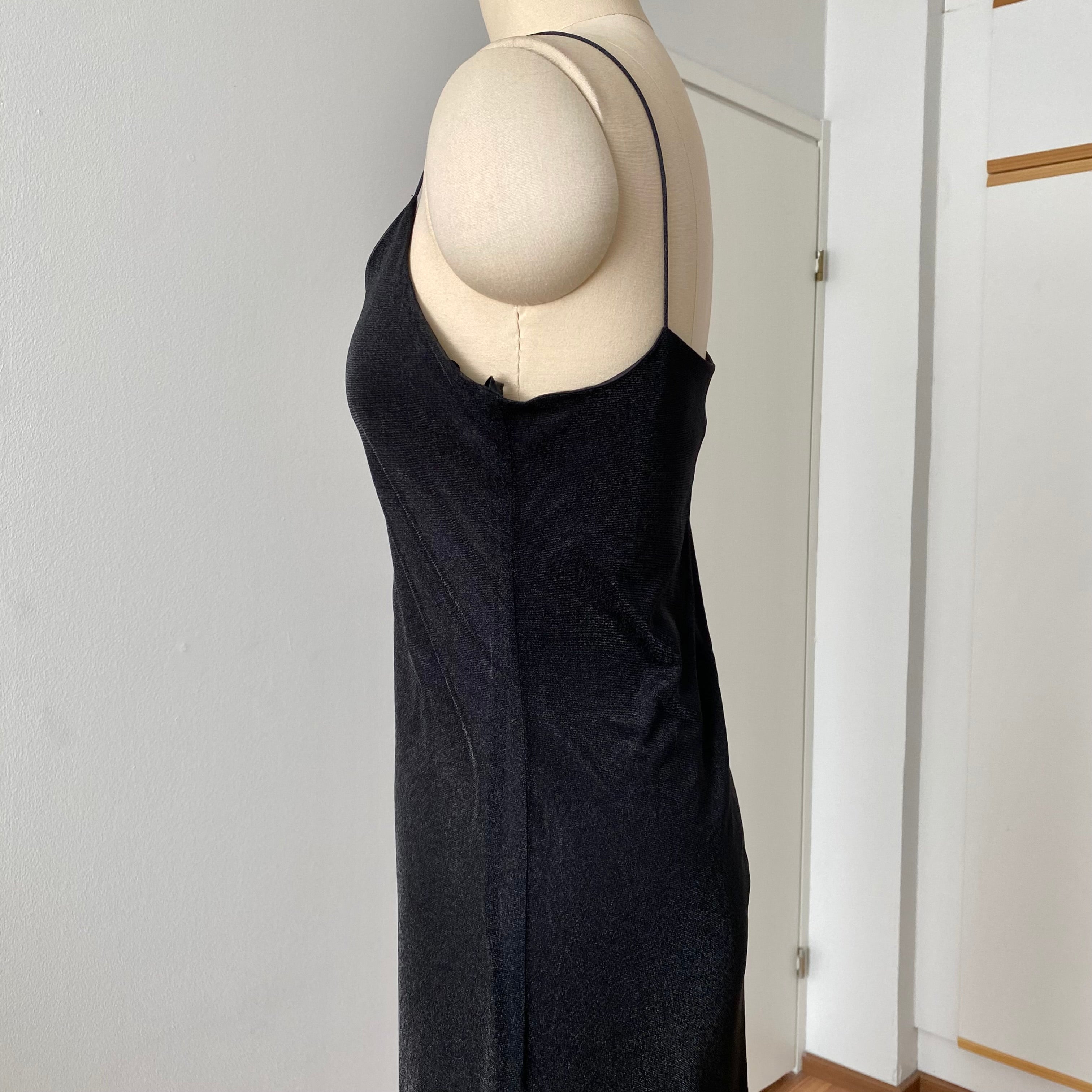 90s Minimalist Black Slip Dress-Y2K Spaghetti Straps Maxi Dress