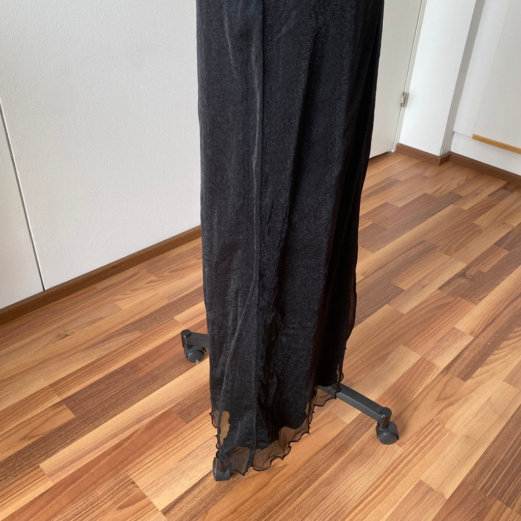 90s Minimalist Black Slip Dress-Y2K Spaghetti Straps Maxi Dress