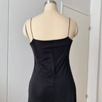 90s Minimalist Black Slip Dress-Y2K Spaghetti Straps Maxi Dress
