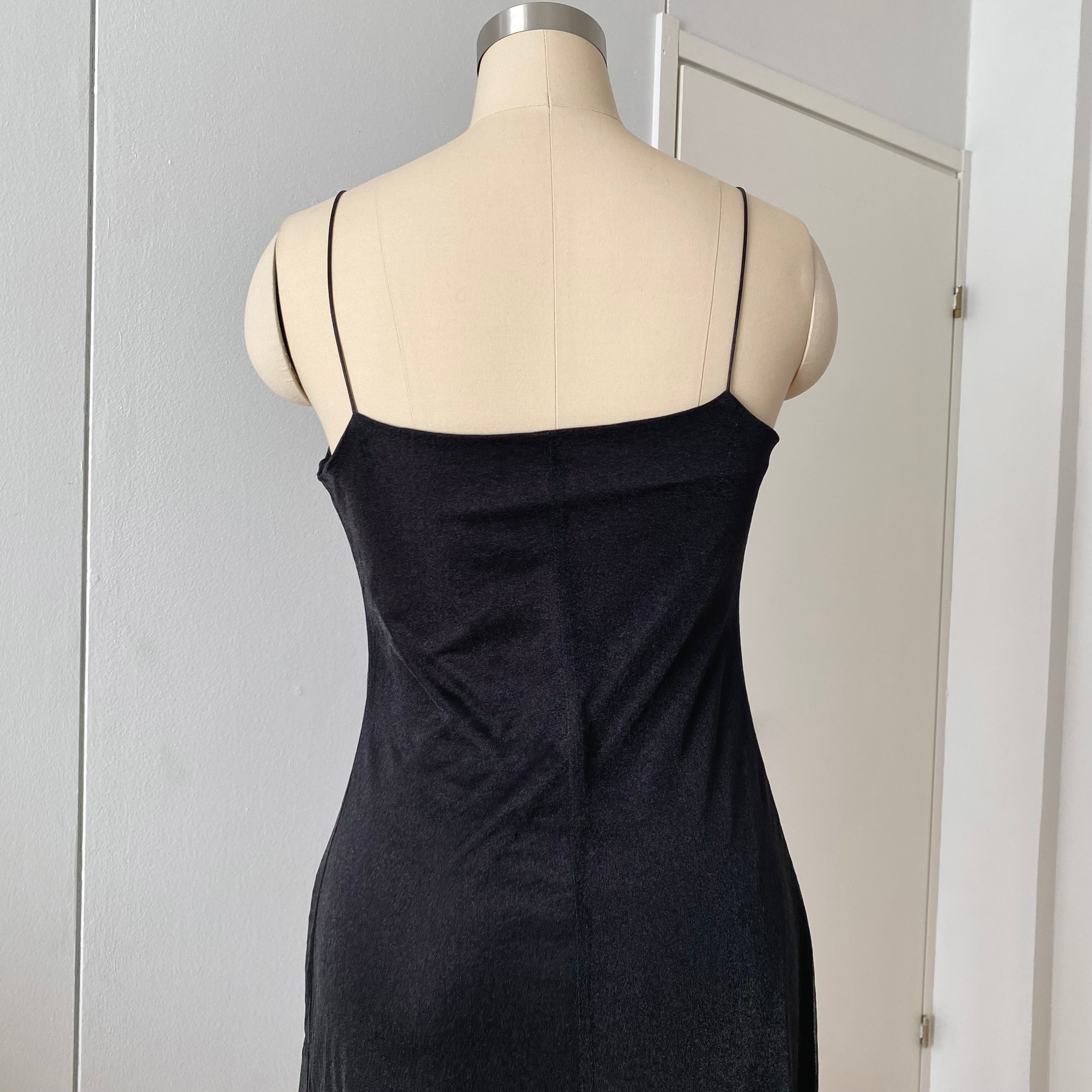 90s Minimalist Black Slip Dress-Y2K Spaghetti Straps Maxi Dress