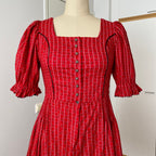 80s Austrian Folk Red Midi Dirndl Dress-Bavarian Oktoberfest Trachten Dress