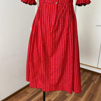 80s Austrian Folk Red Midi Dirndl Dress-Bavarian Oktoberfest Trachten Dress