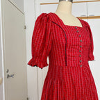 80s Austrian Folk Red Midi Dirndl Dress-Bavarian Oktoberfest Trachten Dress
