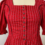 80s Austrian Folk Red Midi Dirndl Dress-Bavarian Oktoberfest Trachten Dress