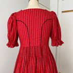 80s Austrian Folk Red Midi Dirndl Dress-Bavarian Oktoberfest Trachten Dress