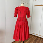 80s Austrian Folk Red Midi Dirndl Dress-Bavarian Oktoberfest Trachten Dress