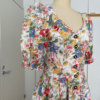 80s ALPHORN Floral Midi Dirndl Dress-Bavarian Puff Sleeves Trachten Dress