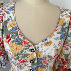 80s ALPHORN Floral Midi Dirndl Dress-Bavarian Puff Sleeves Trachten Dress