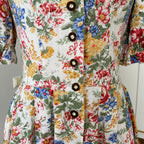80s ALPHORN Floral Midi Dirndl Dress-Bavarian Puff Sleeves Trachten Dress