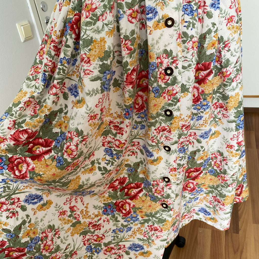 80s ALPHORN Floral Midi Dirndl Dress-Bavarian Puff Sleeves Trachten Dress