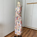 80s ALPHORN Floral Midi Dirndl Dress-Bavarian Puff Sleeves Trachten Dress