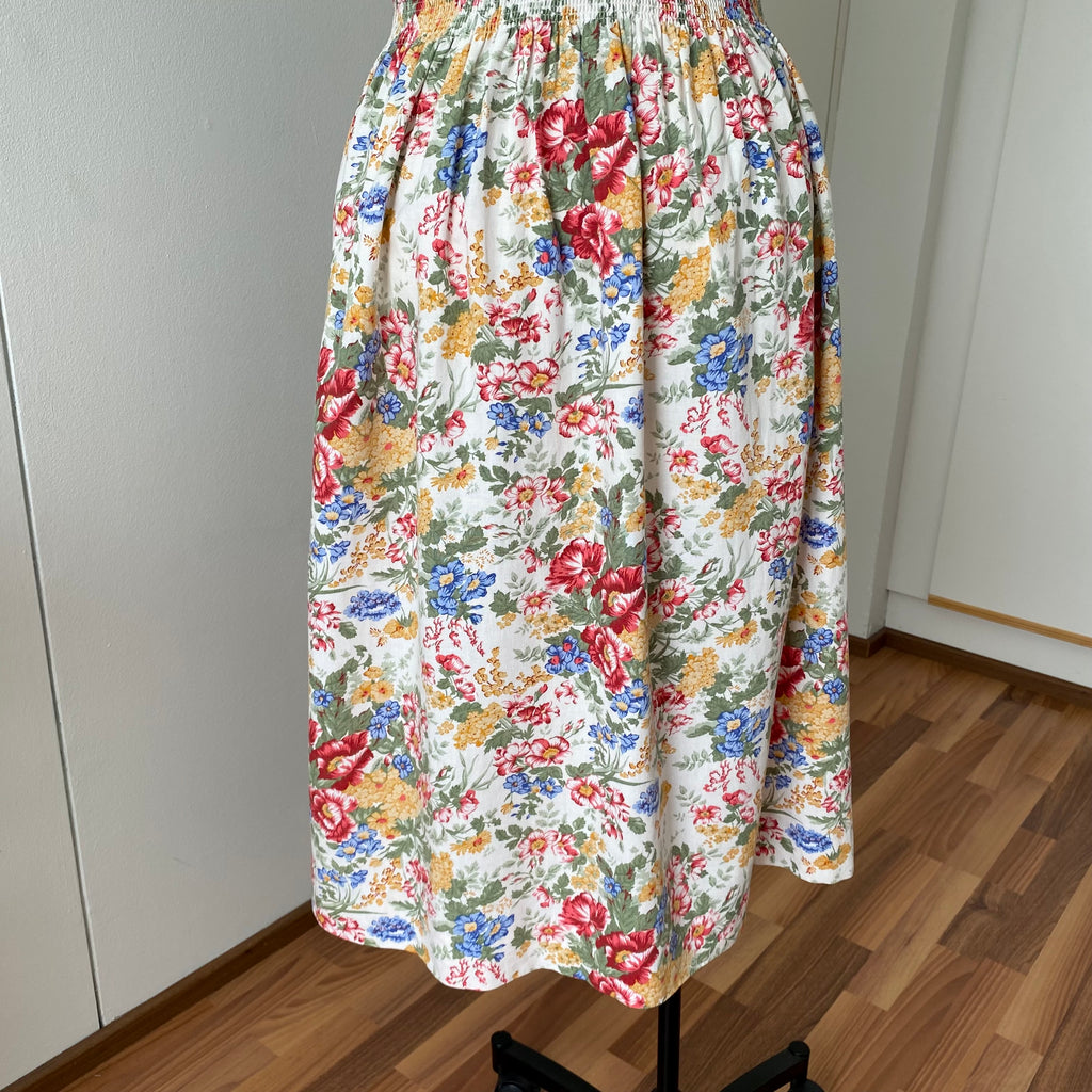 80s ALPHORN Floral Midi Dirndl Dress-Bavarian Puff Sleeves Trachten Dress
