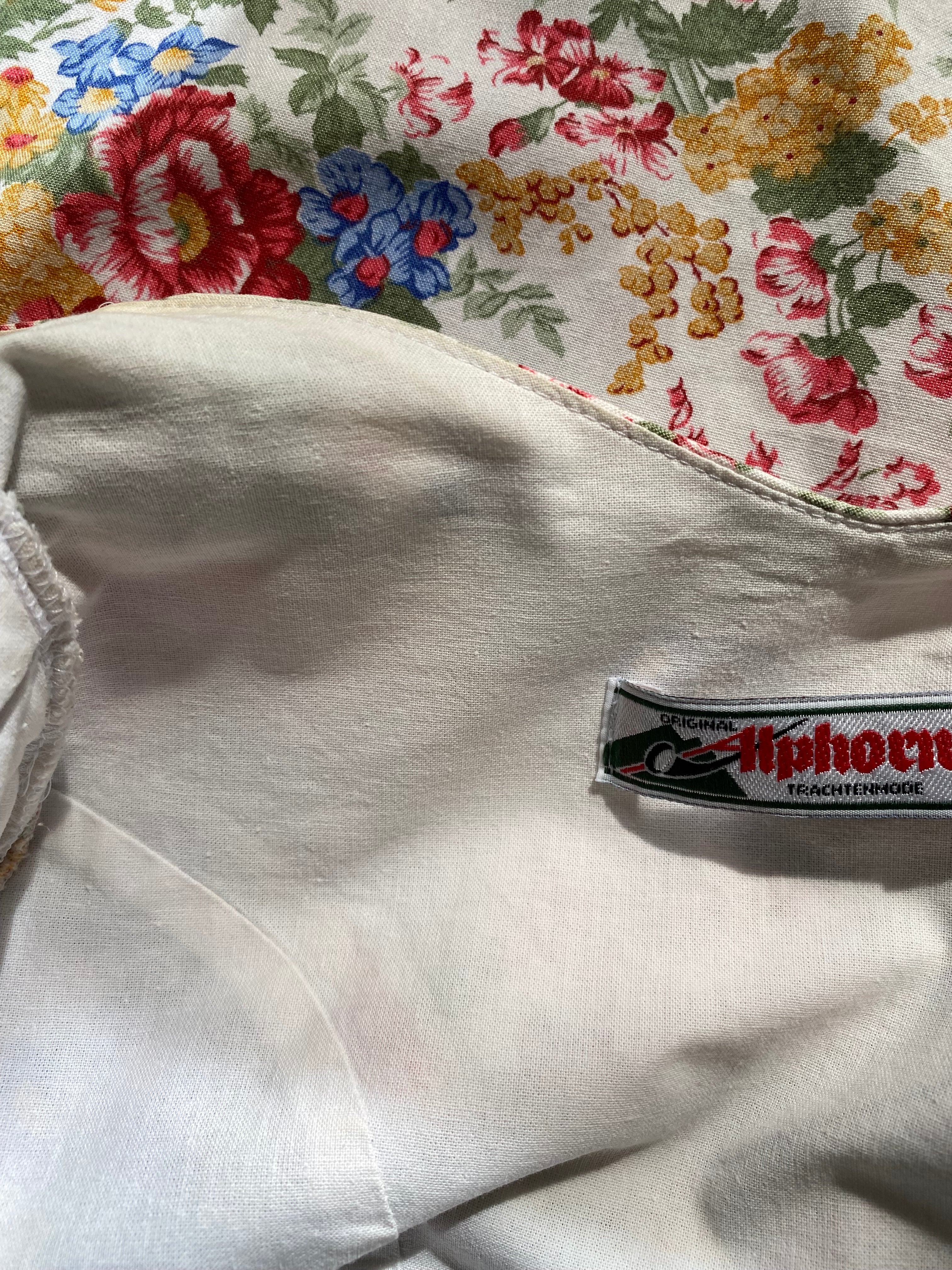 80s ALPHORN Floral Midi Dirndl Dress-Bavarian Puff Sleeves Trachten Dress