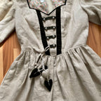80s INZY DESIGN Linen Trachten Dress-Puff Sleeves Austrian Dirndl Dress