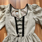 80s INZY DESIGN Linen Trachten Dress-Puff Sleeves Austrian Dirndl Dress