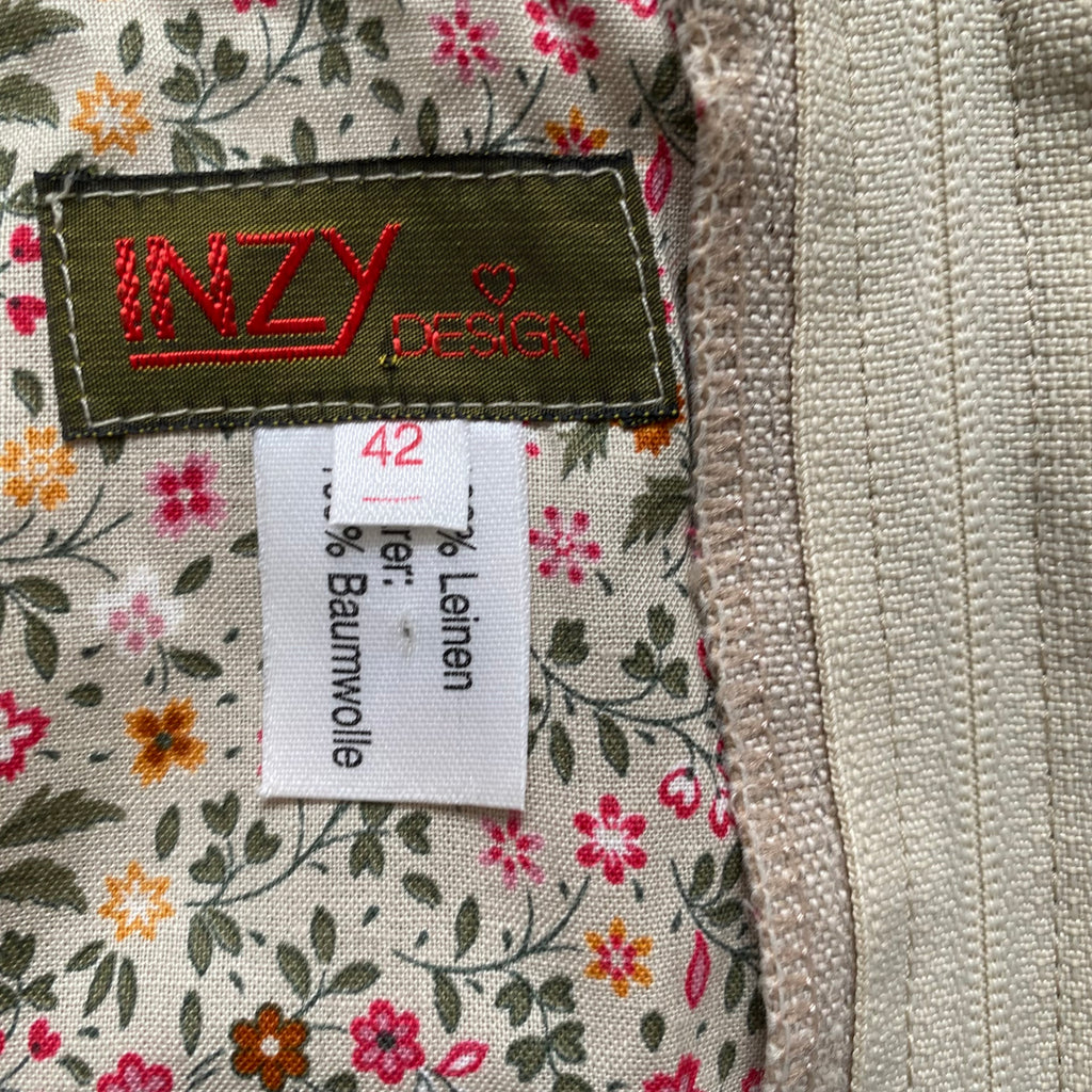 80s INZY DESIGN Linen Trachten Dress-Puff Sleeves Austrian Dirndl Dress