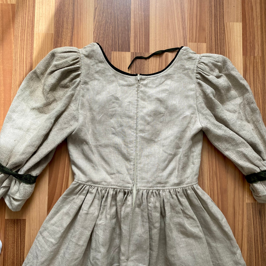 80s INZY DESIGN Linen Trachten Dress-Puff Sleeves Austrian Dirndl Dress