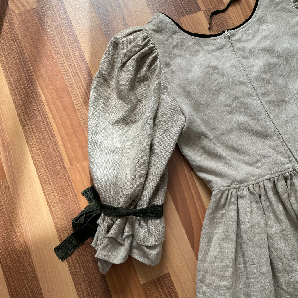 80s INZY DESIGN Linen Trachten Dress-Puff Sleeves Austrian Dirndl Dress