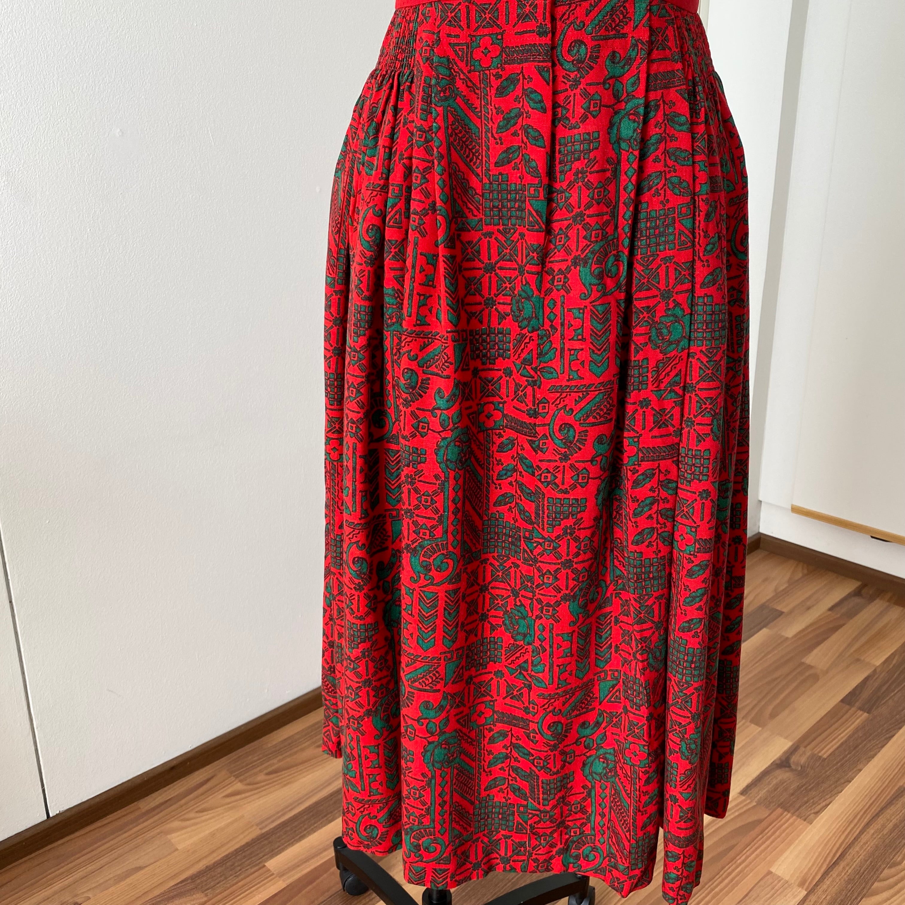 Vintage Bavarian Trachten Dirndl Dress-Austrian Folk Print Oktoberfest Dress