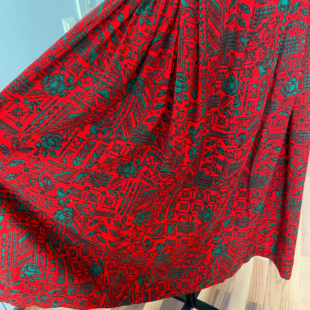 Vintage Bavarian Trachten Dirndl Dress-Austrian Folk Print Oktoberfest Dress