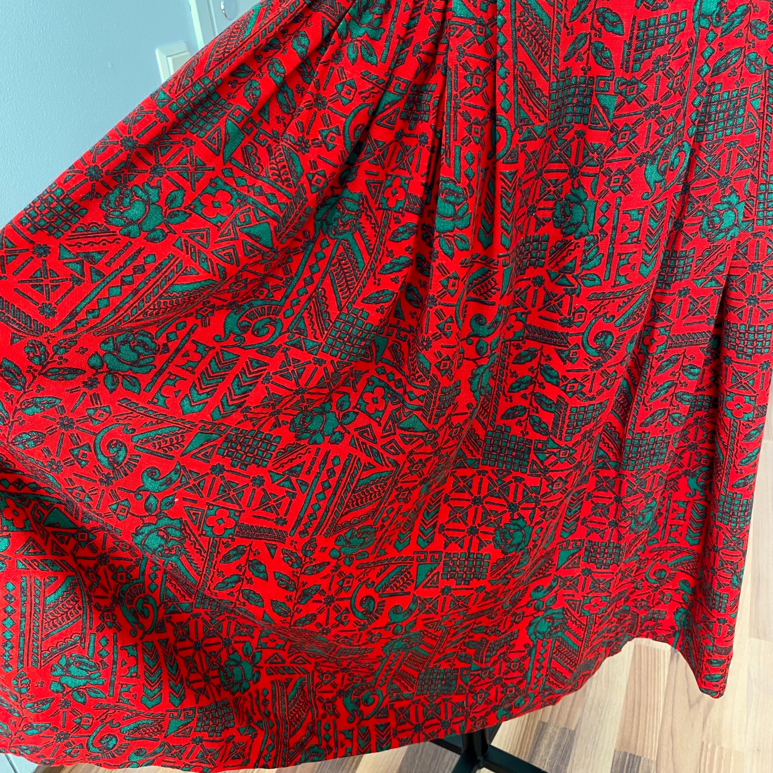 Vintage Bavarian Trachten Dirndl Dress-Austrian Folk Print Oktoberfest Dress