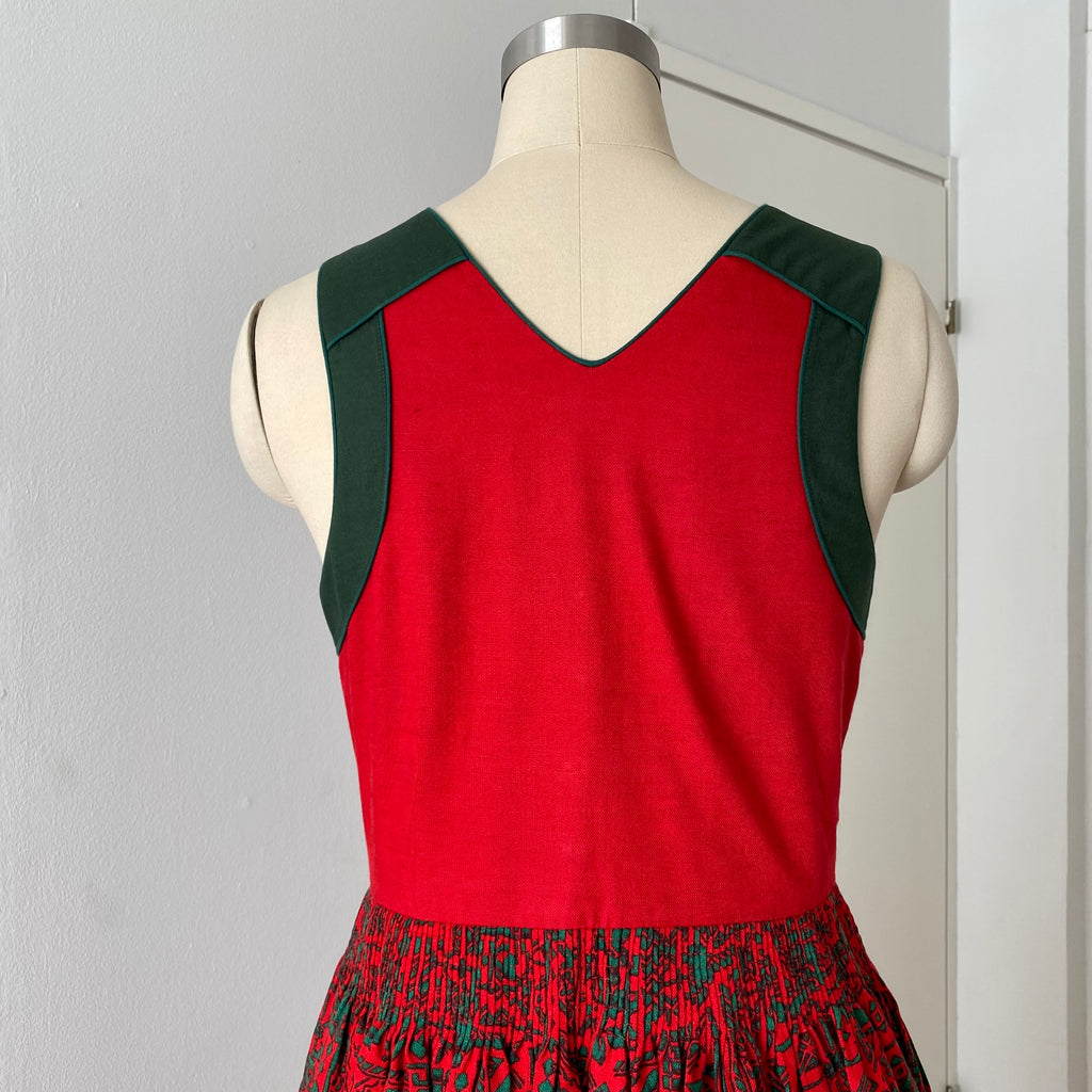 Vintage Bavarian Trachten Dirndl Dress-Austrian Folk Print Oktoberfest Dress