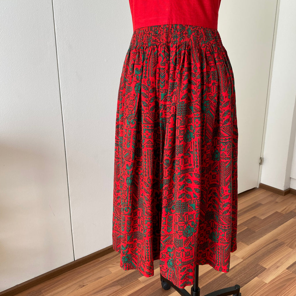 Vintage Bavarian Trachten Dirndl Dress-Austrian Folk Print Oktoberfest Dress
