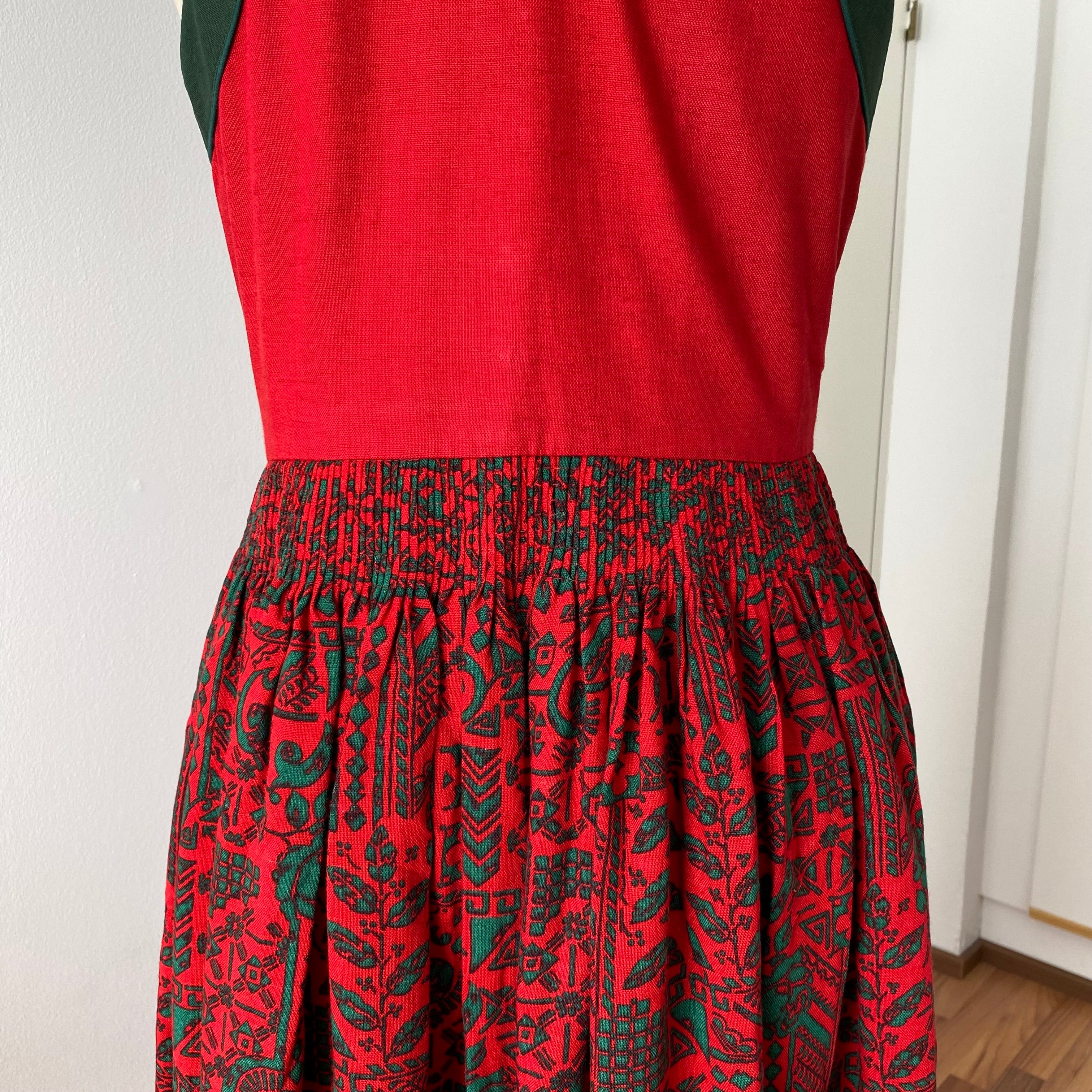 Vintage Bavarian Trachten Dirndl Dress-Austrian Folk Print Oktoberfest Dress
